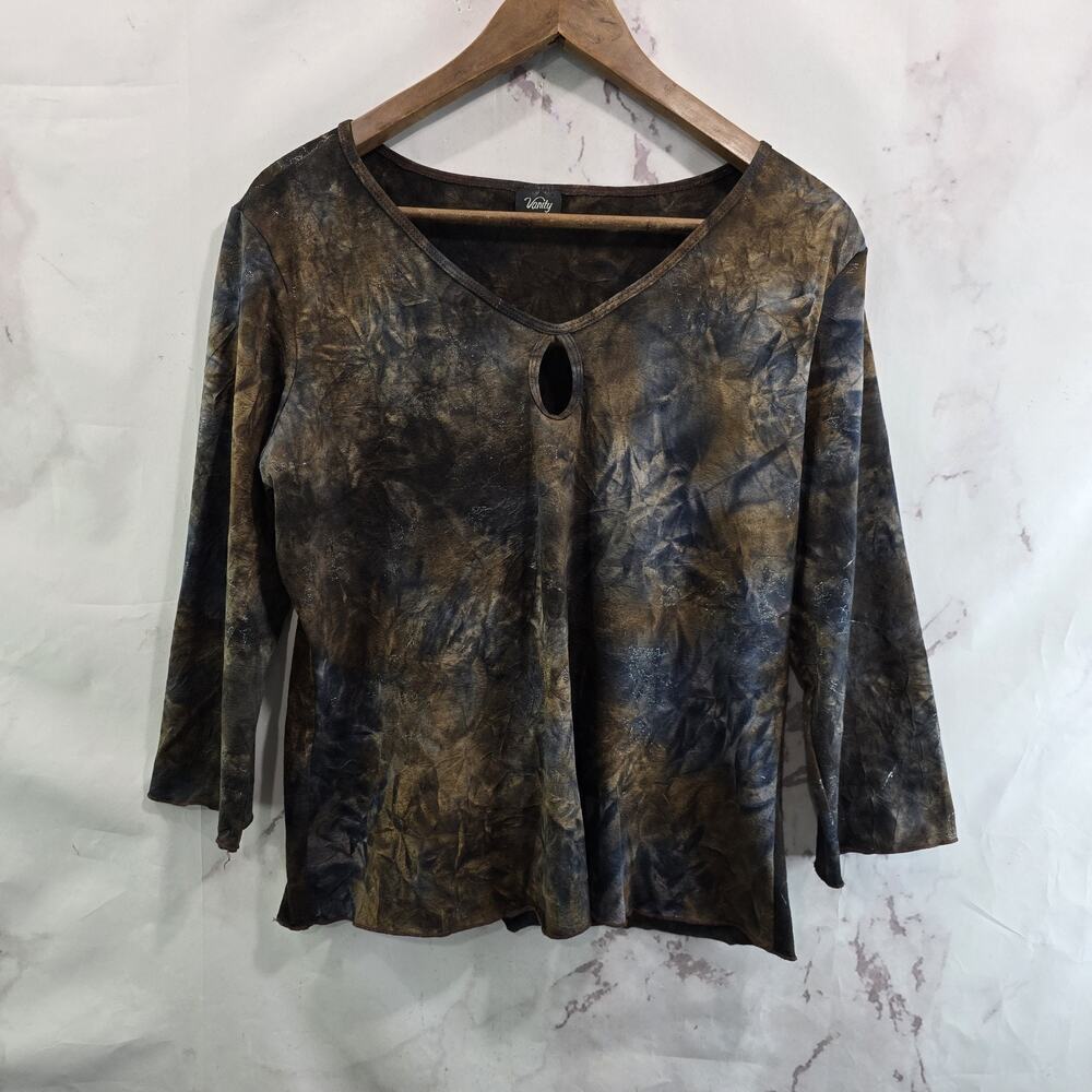 Vintage Y2K Shirt Womens Large Black Ombre Lettuce Keyhole Whimsy Witchy